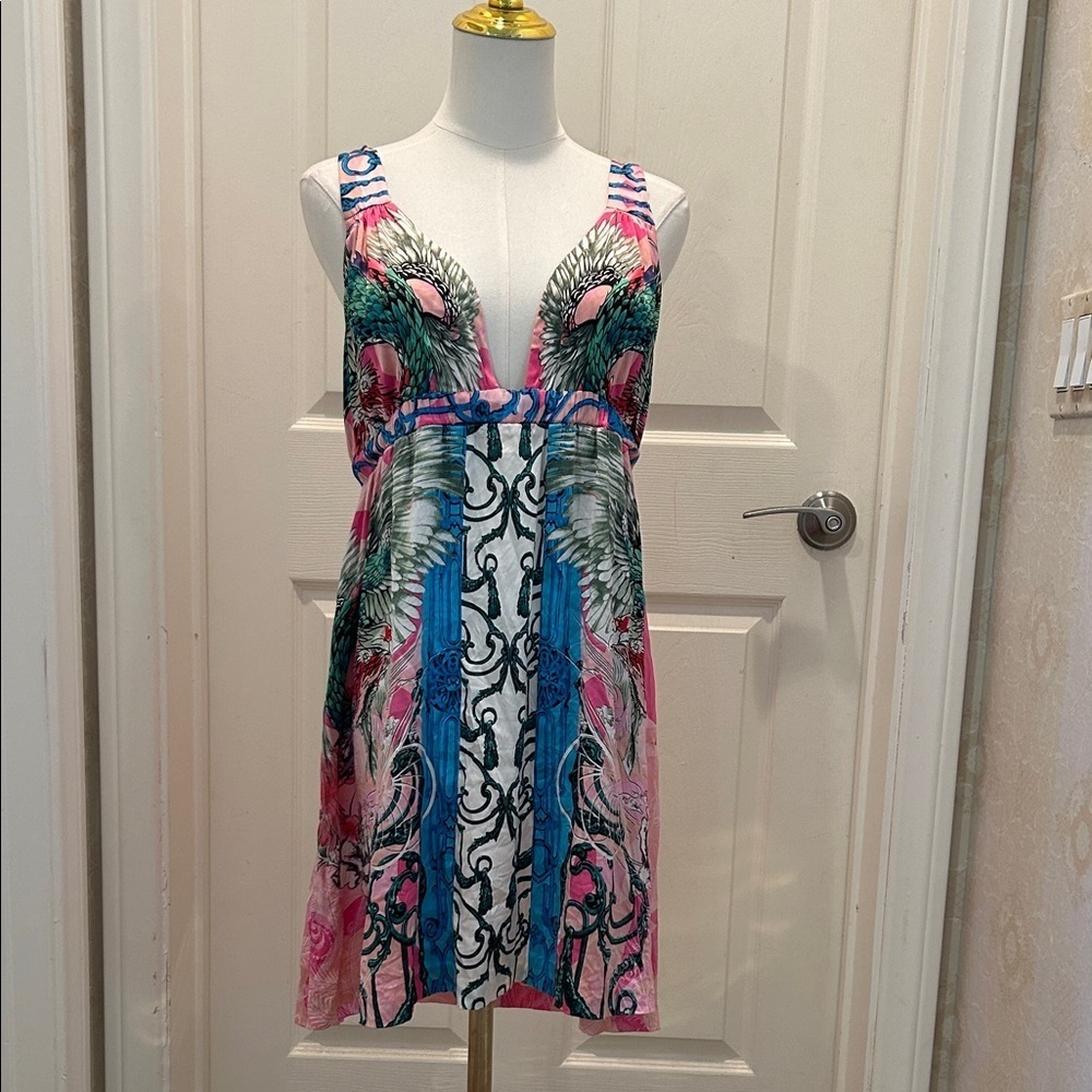 Ruthless Art Silk Multicolor Sleeveless Dress in Size XL